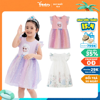 [VC 29K ĐƠN TỪ 599K]   Đầm váy bé gái Rabity ngắn tay phối voan in hình Công chúa Elsa bản quyền Disney 5666