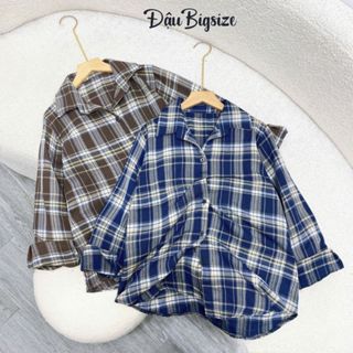 Áo Sơ Mi Kẻ Sọc Bigsize Nữ, Sơ Mi Khoác Ngoài Tay Dài Phom Rộng Vải Caro Mềm Mát SM182