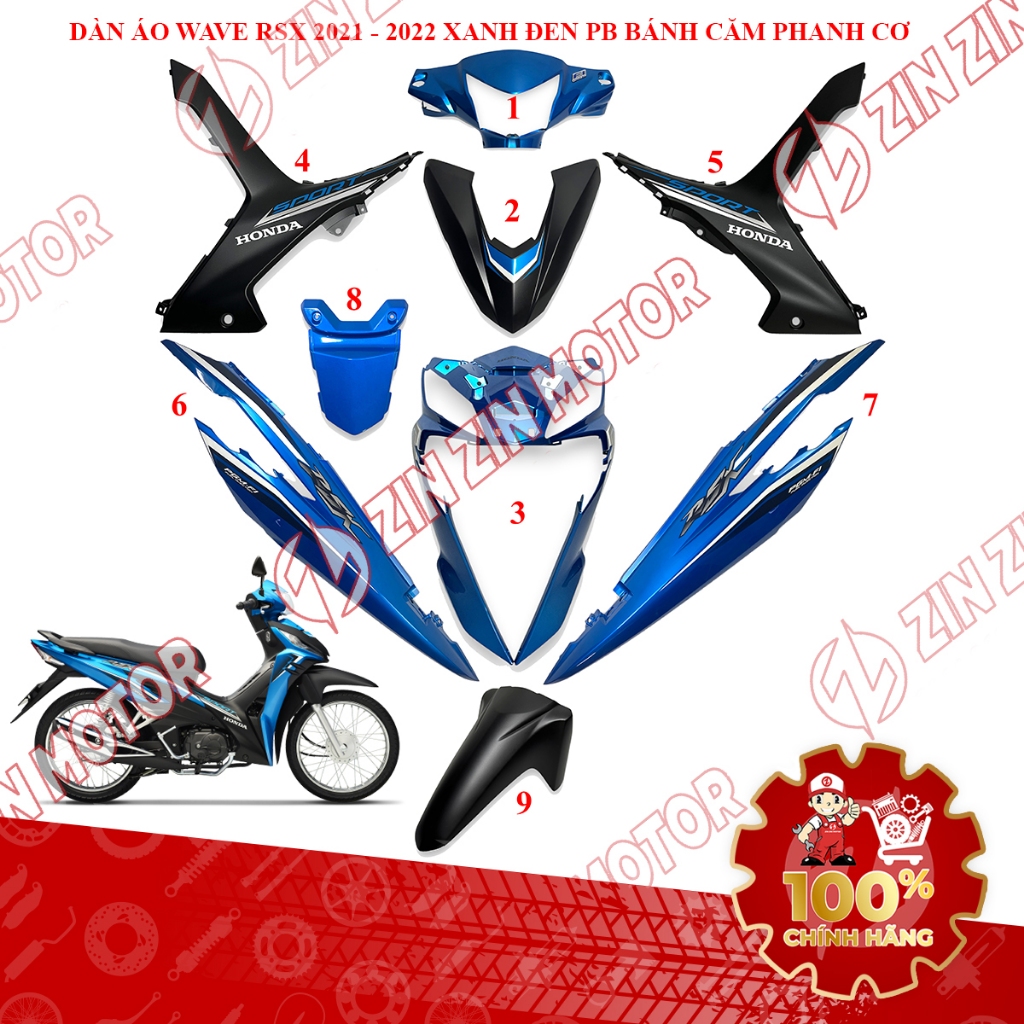 Dàn Áo Wave RSX 110 Fi 2021 2022 Xanh Đen Bánh Căm Phanh Cơ Chính Hãng - ZZM