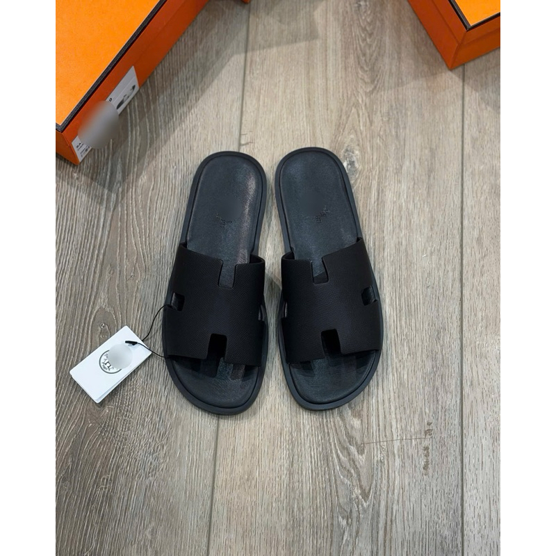 [Hot💥]Dép lê nam ℍ.𝕞 đen da sần đế gỗ fullbox