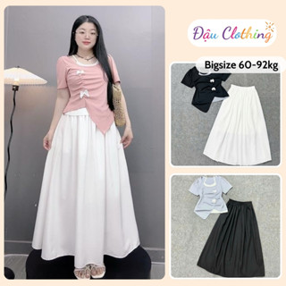 Set Áo Váy Bigsize Nữ Áo Thun Kiểu Kèm Váy Dài Midi Tiểu Thư Nhẹ Nhàng Cho Chubby