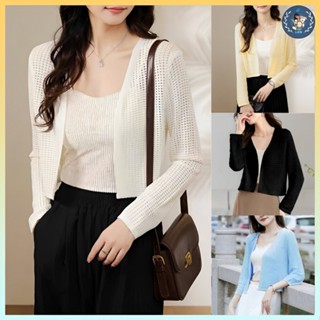 [A417] Áo khoác len nữ Cardigan GÂN LƯỚI BI TRÒN tay dài mỏng nhẹ đi biển dễ phối đồ - L2M