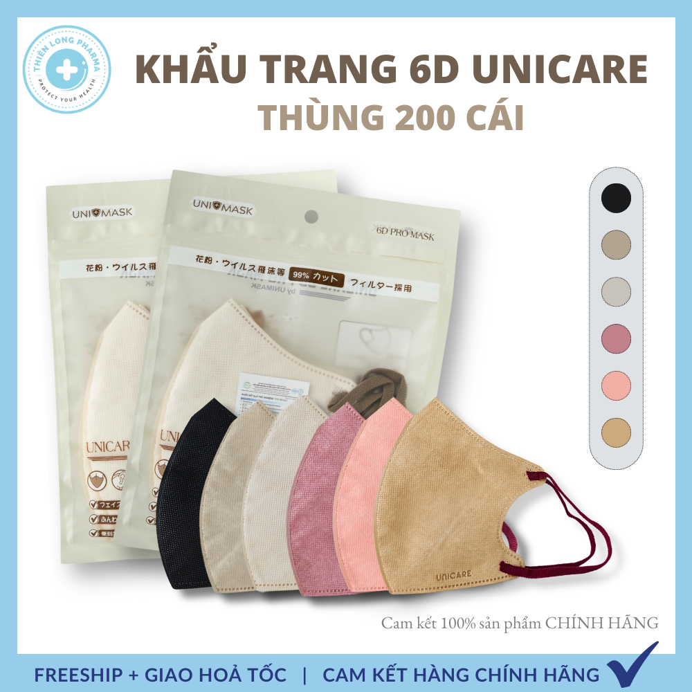   COMBO 200 Chiếc  Khẩu trang 6D UNICARE Pro Mask Airfit 3 lớp kháng khuẩn kiểu dáng thời trang 