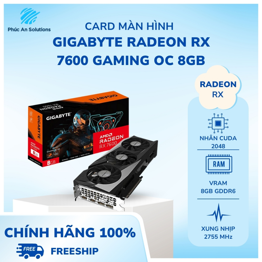 [ NEW - FULLBOX ] Card Màn Hình VGA Gigabyte Radeon RX 7600 Gaming OC 8GB | Phúc An Solutions