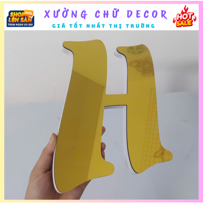 Chữ Nổi Alu Vàng Gương cao 25cm dày 18mm In Hoa font chữ nghiêng Dán Tường Decor Biển quảng cáo