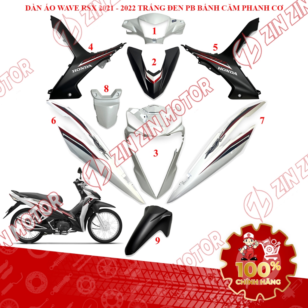 Dàn Áo Wave RSX 110 Fi 2021 2022 Trắng Đen Bánh Căm Phanh Cơ Chính Hãng - ZZM