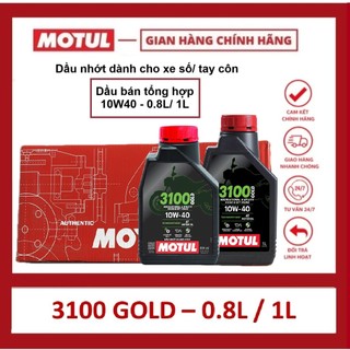 MỘT THÙNG DẦU NHỚT DÀNH CHO XE SỐ/ TAY CÔN MOTUL 3100 GOLD 10W40 - 0.8L/ 1L