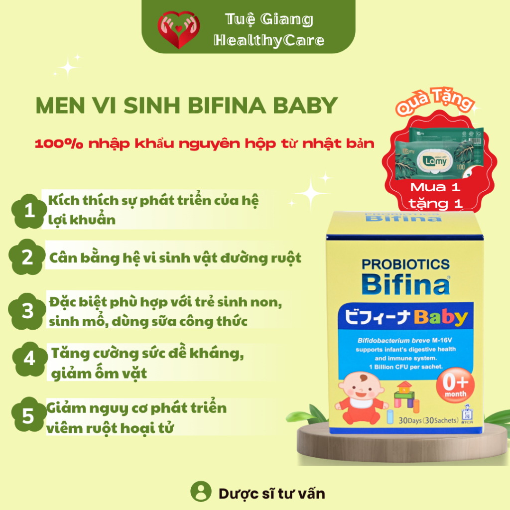 [Kèm Quà] Men vi sinh Bifina Baby Nhật Bản - Hỗ trợ bé ăn ngon, tăng đề kháng - Hộp 30 gói