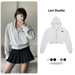 Áo Hoodie Zip Nữ Croptop Mũ Siêu To Local Brand Lavi Studio/ SSS Nỉ Hàn, Áo Dáng Ngắn Siêu Xinh Chống Nắng Tốt