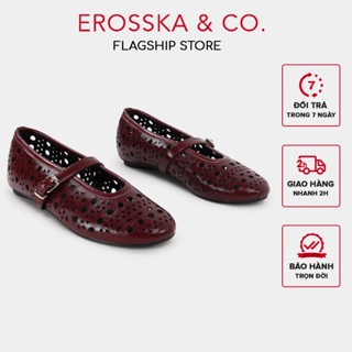 Erosska - Giày búp bê nữ lưới phối khóa cài quai ngang trẻ trung năng động màu đỏ đô cao 2cm - EL068