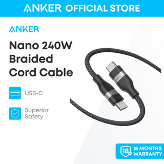 Anker Nano Dây sạc nhanh USB-C to USB-C Cáp sạc bền bỉ 240W Thiết kế bện nhiều màu dẻo dai Type C cho máy tính