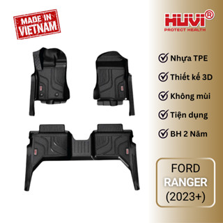 Thảm lót sàn xe Ford Ranger (2023-hiện tại) nhựa TPE Hút 3D nguyên khối chính hãng HUVI Việt Nam