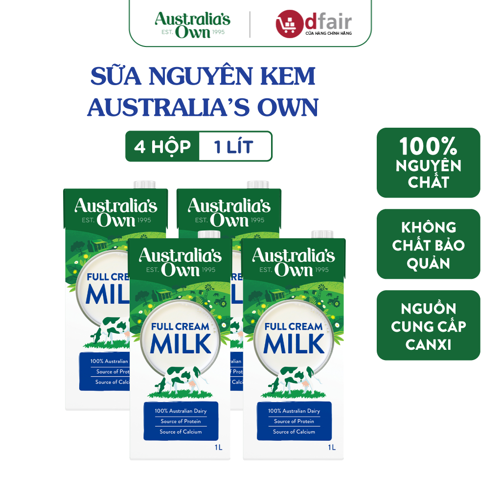 Combo 4 hộp sữa tươi nước tiệt trùng Australia's Own 1L
