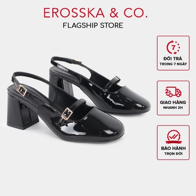 Erosska - Giày cao gót nữ quai ngang phối khóa ngang thanh lịch thời trang màu đen cao 8cm - EL070