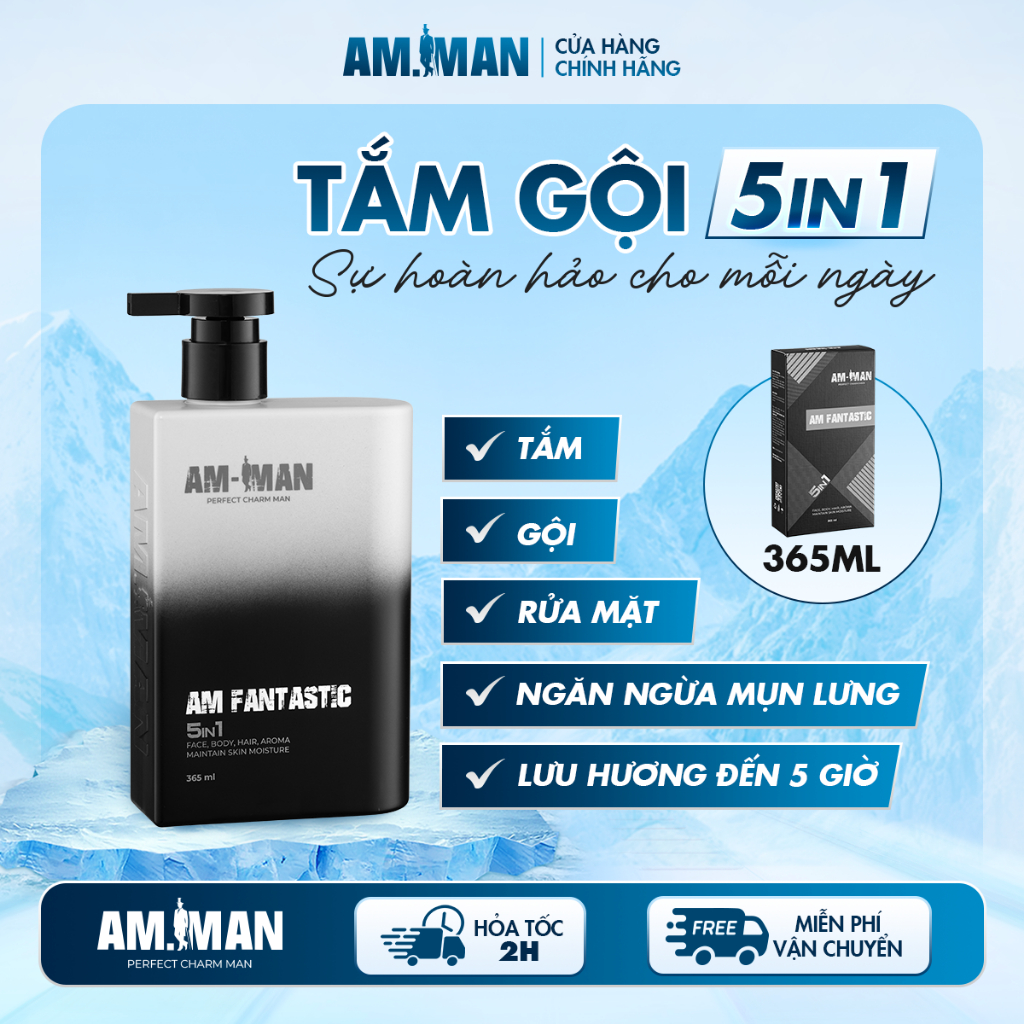 (Mua 2 tặng 1) Sữa tắm gội rửa mặt cho nam hương nước hoa 5in1 AM.MAN AM FANTASTIC 365ml