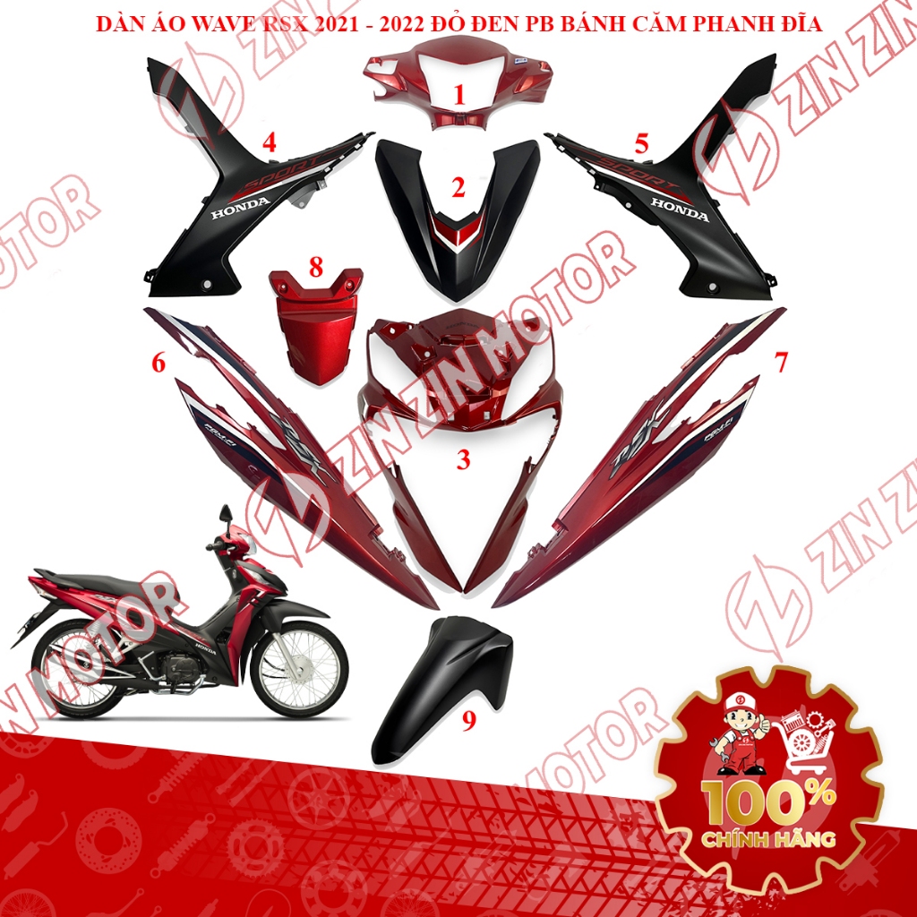 Dàn Áo Wave RSX 110 Fi 2021 2022 Đỏ Đen Bánh Căm Phanh Đĩa Chính Hãng - ZZM