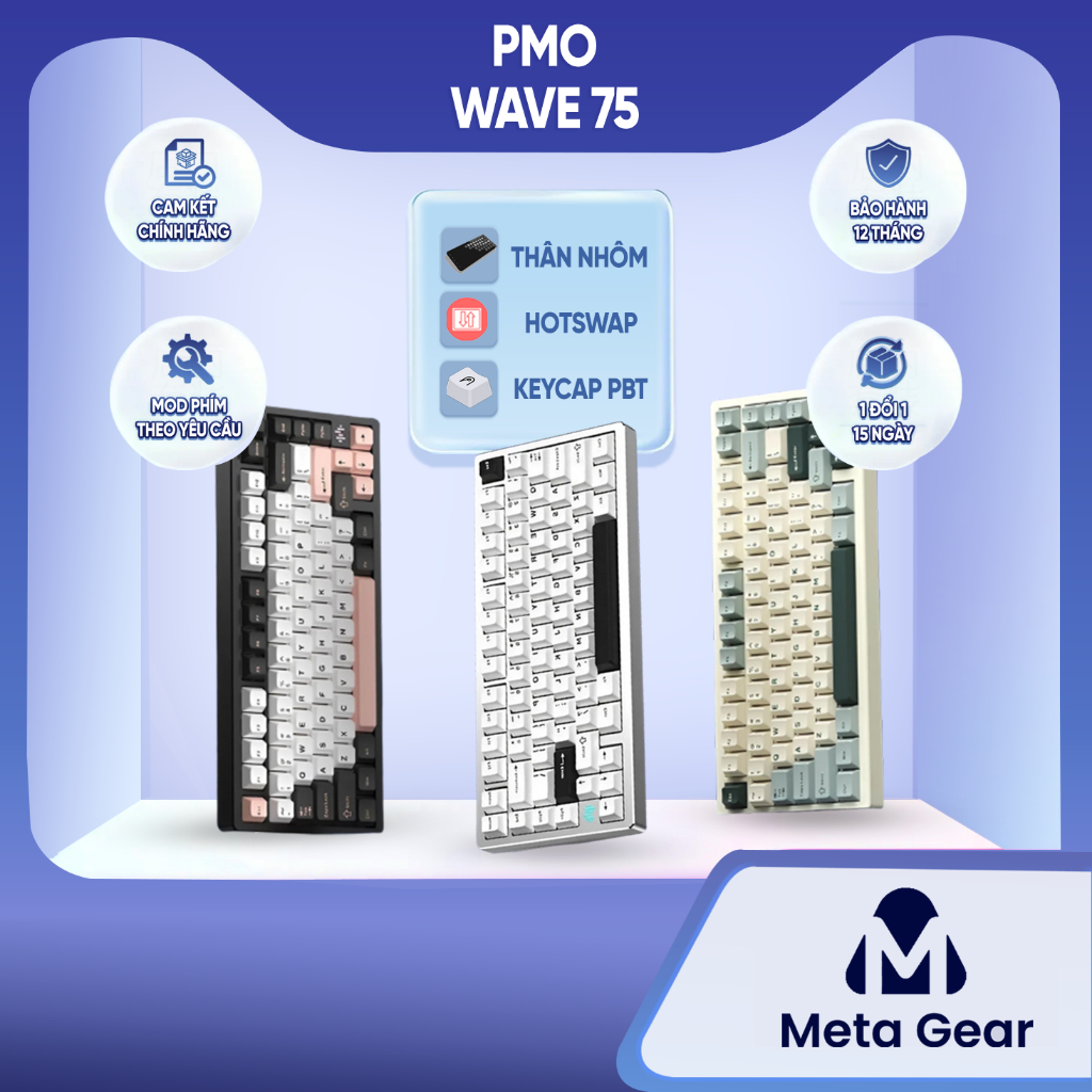 [CHÍNH HÃNG] Bàn phím cơ PMO Wave75 - Bàn phím bluetooth, 3 mode kết nối, Hotswap, Hỗ trợ QMK/VIA | BigBuy360 - bigbuy360.vn