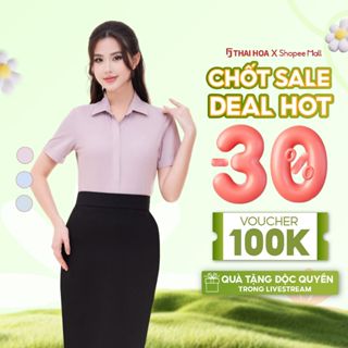 Áo sơ mi nữ 24ASW-252 ngắn tay sợi Than trevải sọc nhỡ nẹp khuy cao cấp co giãn 4 chiều Thái Hoà