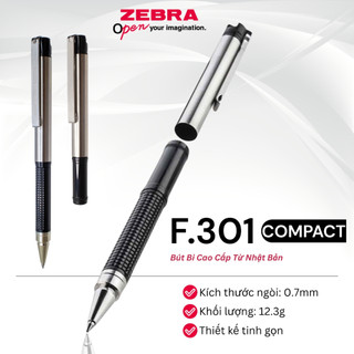 Bút bi cao cấp f.301 compact 0.7mm zebra pen - mực xanh, thân kim loại, nhẹ 12.3g