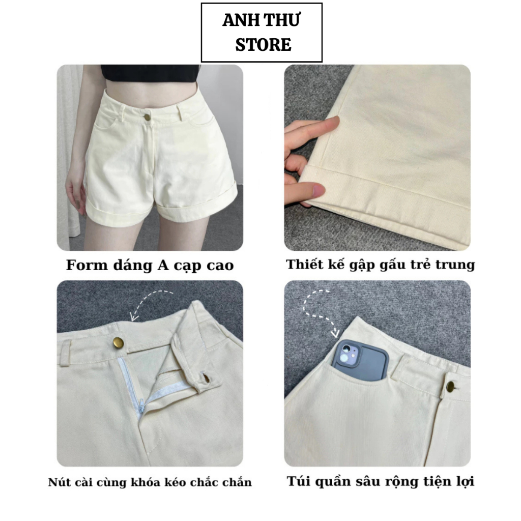 Quần Short KaKi Nữ Cạp Cao BigSize Gập Gấu , Quần Đùi Nữ Đẹp Sắn Gấu Phong Cách Hàn Quốc 263 | BigBuy360 - bigbuy360.vn