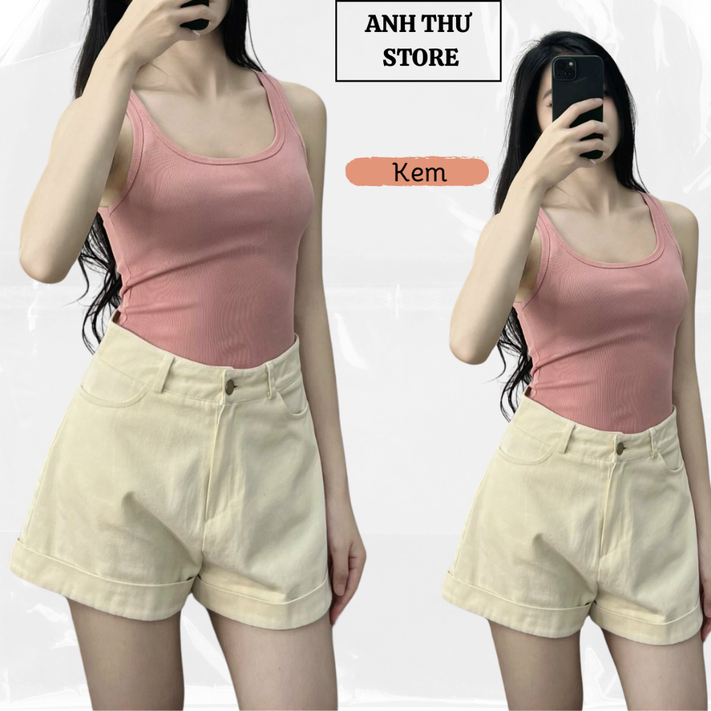 Quần Short KaKi Nữ Cạp Cao BigSize Gập Gấu , Quần Đùi Nữ Đẹp Sắn Gấu Phong Cách Hàn Quốc 263 | BigBuy360 - bigbuy360.vn