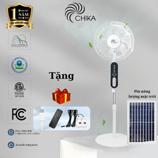 Quạt tích điện CHIKA, quạt năng lượng mặt trời PV-9016 động cơ không chổi than, tặng 2 bóng đèn