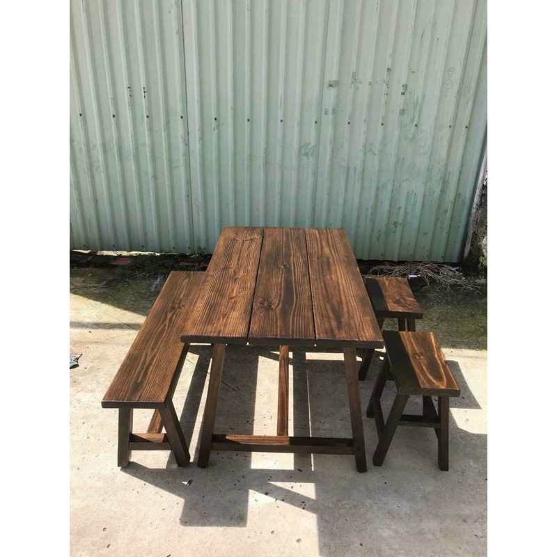 Bộ bàn ghế gỗ thông quán ăn,ngoài trời sân vườn chill chill gia đình