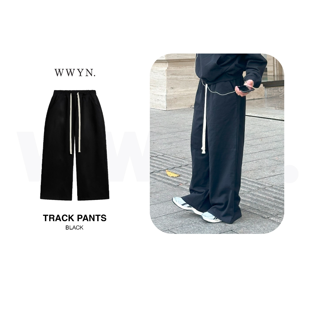  Quần nỉ suông ống rộng WWYNSTU màu đen track pants 