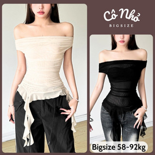 Áo Lưới Vạt Tua Rua Bigsize Nữ Áo Kiểu Trễ Vai Sành Điệu Dễ Phối Đồ Cho Chubby A280