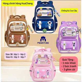 Balo HuaCheng chống gù . chống thấm nước tiểu học kèm các phụ kiện móc khoá , ảnh và ghim cài . Siêu nhẹ - MEBISTORE