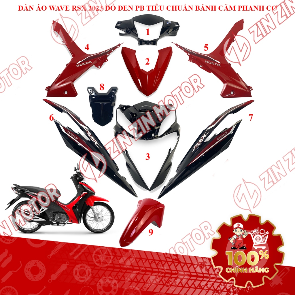 Dàn Áo Wave RSX 110 Fi 2023 Đỏ Đen Bánh Căm Phanh Cơ Chính Hãng - ZZM