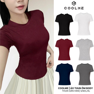 Áo thun nữ ôm body ngắn tay Coolme, áo baby tee ôm thắt eo thun gân Hàn cổ tròn cộc tay co giãn tốt
