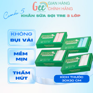 Khăn sữa sợi tre Gee 3 lớp, set 5 khăn kích thước 30x30cm, khăn xô cho bé sơ sinh, mềm mịn, thấm hút, kháng khuẩn