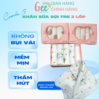 Khăn sữa sợi tre Gee cao cấp, set 5 khăn xô mềm mịn, thấm hút, kháng khuẩn, an toàn, lành tính, 2 lớp kích thước 30x30cm