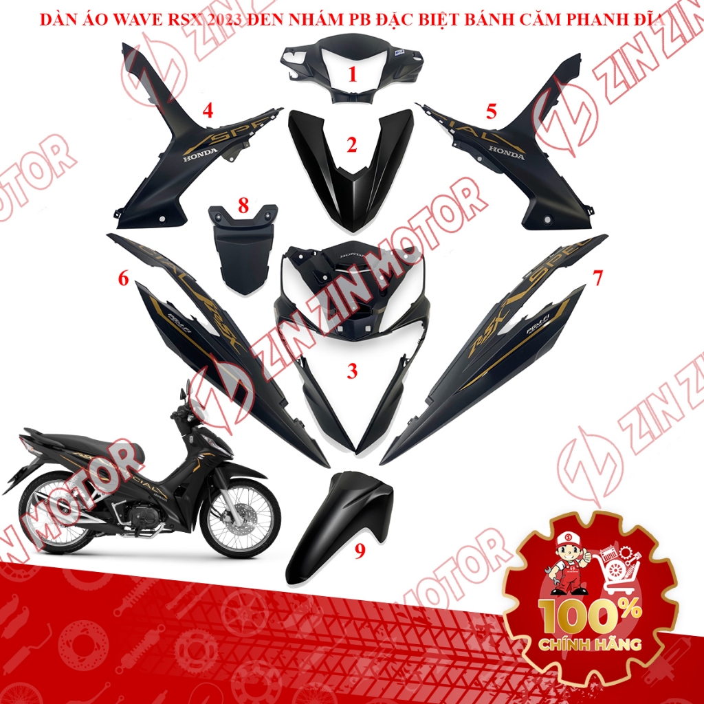 Dàn Áo Wave RSX 110 Fi 2023 Đen Nhám Bánh Căm Phanh Đĩa Chính Hãng - ZZM