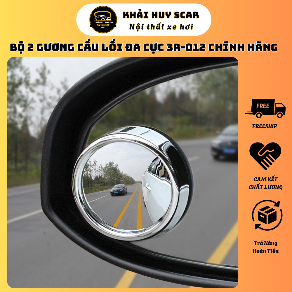 Bộ 2 Gương Cầu Lồi Đa Cực 3R-012 CHÍNH HÃNG 360 Độ Gắn Gương Chiếu Hậu Ô Tô Xe Máy Loại 1
