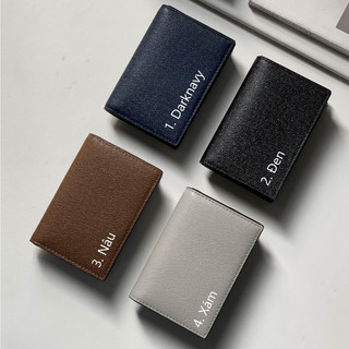 Ví Da Nam Nữ Đựng Thẻ Có Hộp, khóa nút bấm Chất liệu da thật - da Taiga bền bỉ - Mini Wallet - thương Hiệu Lagom