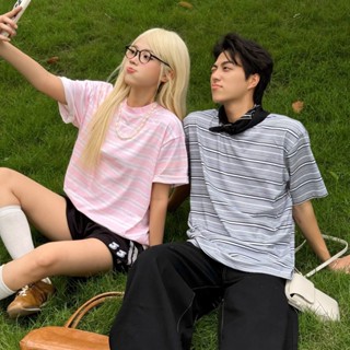 Áo thun Kẻ sọc ngang Cotton T-Shirt Calem Club cổ tròn tay ngắn năng động form rộng nam nữ