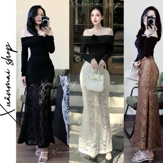 (Chân váy 105cm) Set áo trễ vai chân váy ren đuôi cá dài Xuân Mai shop chân váy hoa lưới