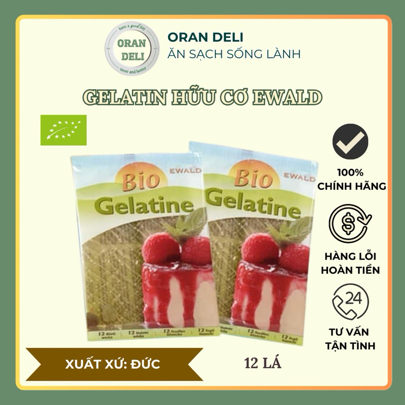 Gelatine Hữu Cơ Ewald Đức 20g (12 Lá) - Gelatin Làm Pudding, Panna Cotta, Kẹo Dẻo, Rau Câu Cho Bé