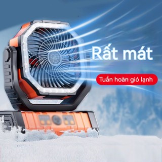 Quạt t.ích điện 9000mAh có kèm đèn led dùng đi du lịch dã ngoại cắm trại ngoài trời có remote