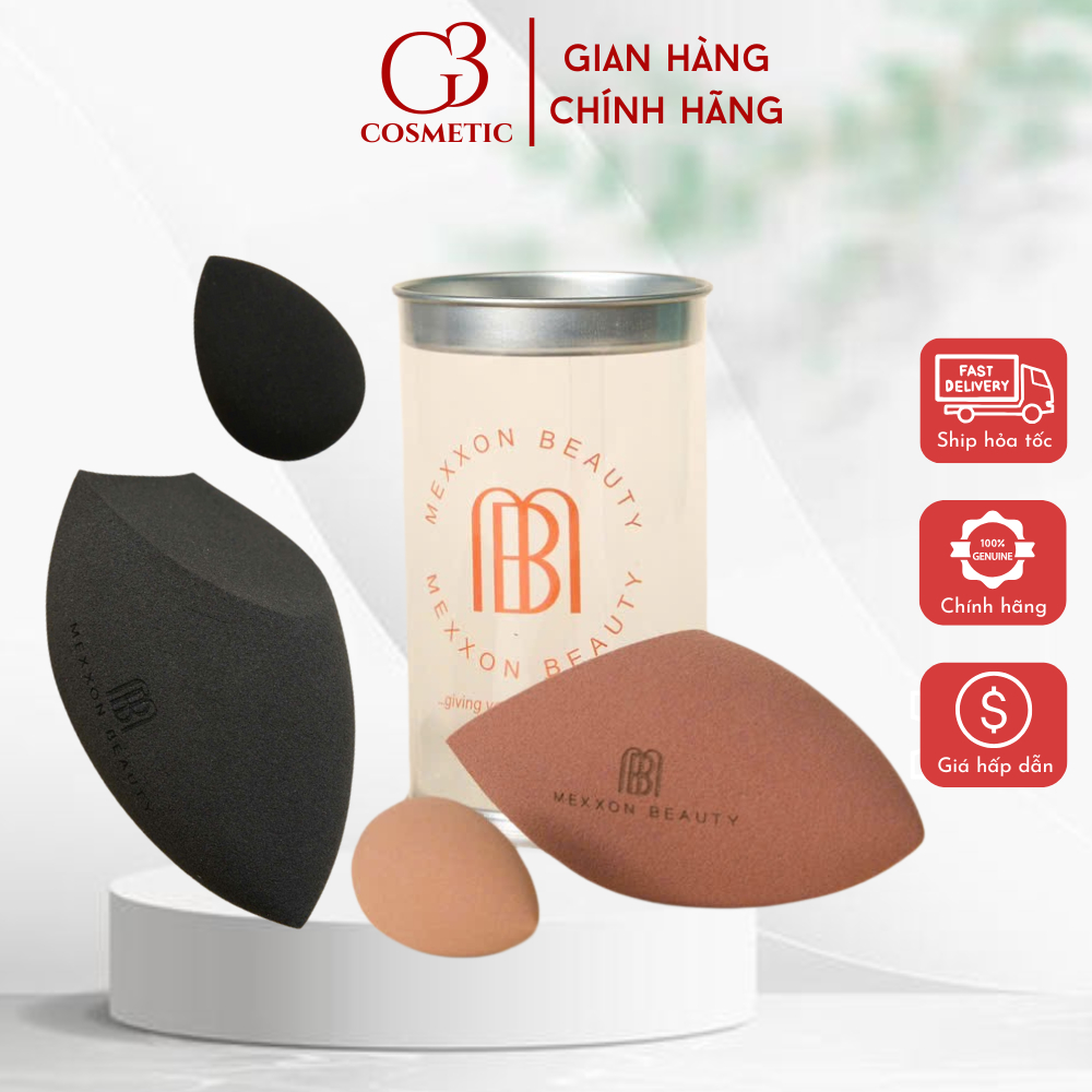 Bông mút tán nền MEXXON cao cấp mềm mịn không hút nền, mút trang điểm dùng cho makeup kèm hộp đựng G