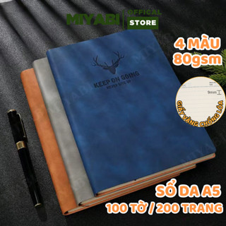 Sổ da a5 200 trang sổ tay ghi chép nhật ký giấy kẻ ngang chống lóa bìa da PU 80/100gsm chống nước