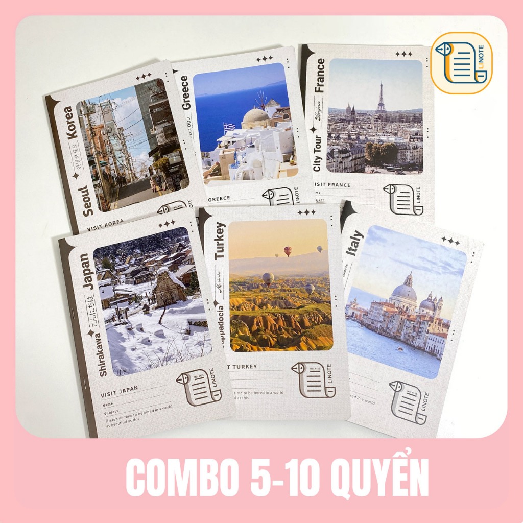 [Combo 5-10 quyển] Vở kẻ ngang LINOTE Travel - PC Thế giới, (72-80-120 Trang), B5, Giấy 60gsm, tập học sinh