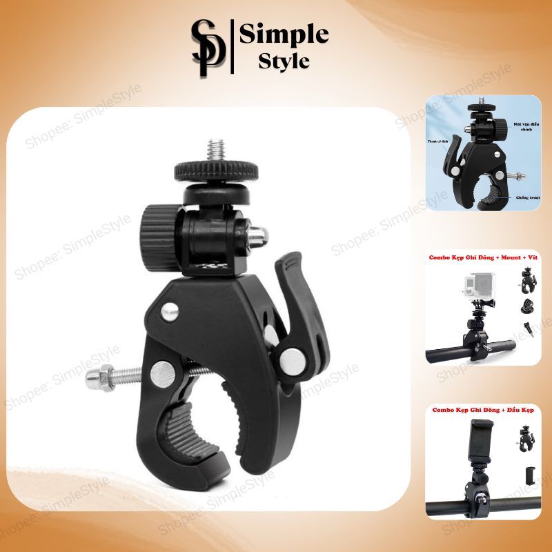 Kẹp Điện Thoại Gắn Vào Tripod Hỗ Trợ Livestream, Kẹp Camera Hành Trình Ghi Đông Xe Máy Xe Đạp, Kẹp Điện Thoại, Máy Ảnh