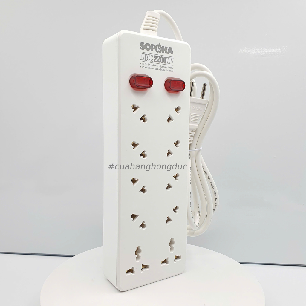 Ổ Cắm Điện 10 Lỗ Chéo (10A) SOPOKA - Có Công Tắc, Công Suất 2200W