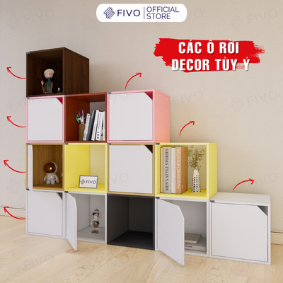 Kệ Sách Gỗ Tổ Ong Decor Linh Động FIVO FB02, Các Ô Tách Rời Di Chuyển Dễ Dàng, Có Kèm Tấm Lưng, Hộc Tủ Rộng Rãi