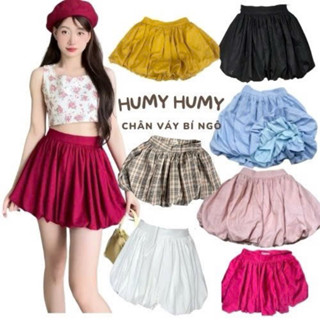 Chân váy bí ngô linen HUMY Sunshine Summer - thiết kế form bí ngắn điệu đà nữ tính, cạp cao, dây kéo sau