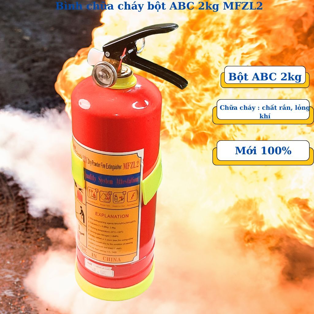 Bình chữa cháy 2kg bột ABC MFZL 2, bình cứu hỏa bột ABC 2kg MFZL 2, sử dụng cho khu vực có diện tích