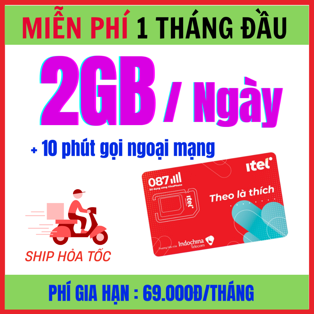 [ SẴN 1 THÁNG ] Sim 4G 5G Vina Itel MAY69s Miễn Phí Data Vào Mạng 2GB/Ngày Sài Thả GA Chỉ 69K/Tháng